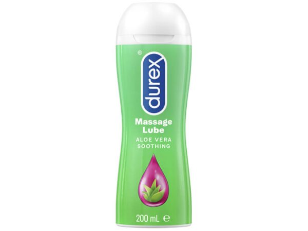 Durex Aloe Vera Massage 2-in-1 Intimate Lubricant bottle on a soft surface.