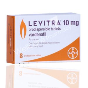 Prescription medication for erectile dysfunction, presented in a round, film-coated tablet.